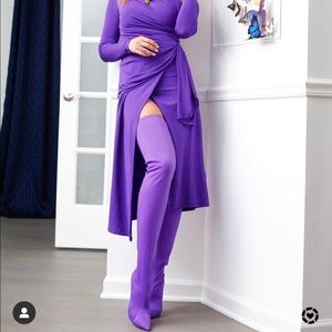 Purple knee high boots